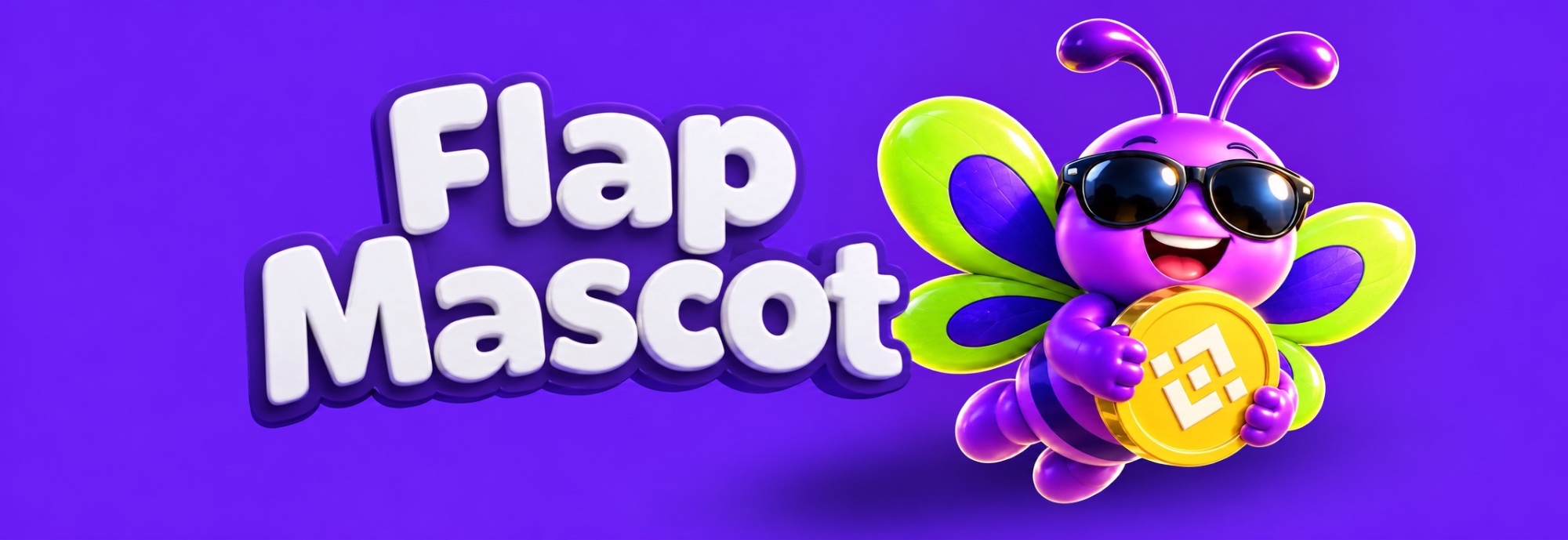 Close-up of the purple Flap Mascot holding its golden coin